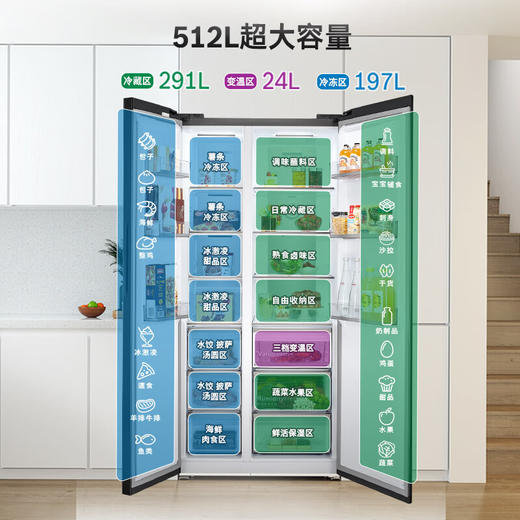 博世（BOSCH）【60cm超薄平嵌】512升对开门变频电冰箱双开门大容量家用 玻璃面板 抗菌除味 三档变温 一级能效 K1A98EA59C 商品图3