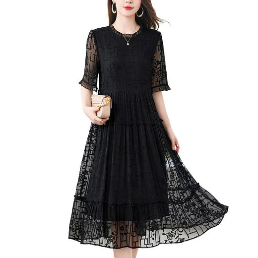 福利款~丁摩 真丝原创女装奢华重工刺绣真丝连衣裙女拼接A字裙4ZF-96960 商品图4