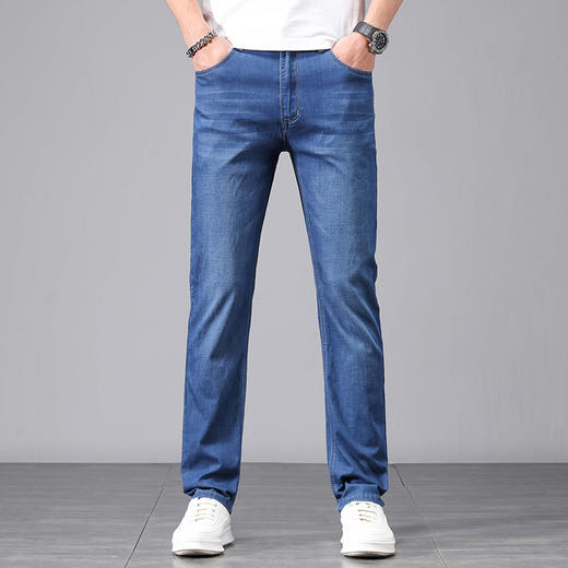 赤兔嗨购男装宽松直筒弹力不束缚牛仔裤蓝色2024年秋冬新款水洗长裤宽腿 商品图1