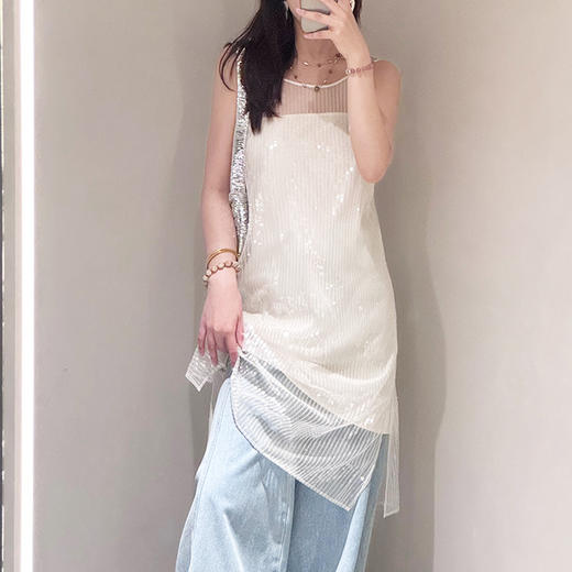 lost in echo2024夏季新款高级清冷亮片双层透视吊带裙连衣裙女 商品图1