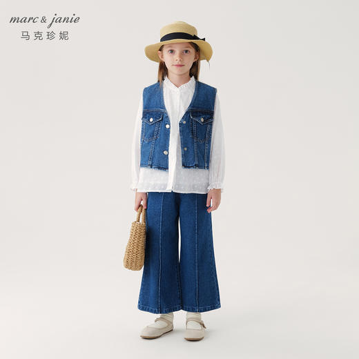 马克珍妮女童纯棉V领牛仔马甲儿童上衣外套2024年春装新款240366 商品图1