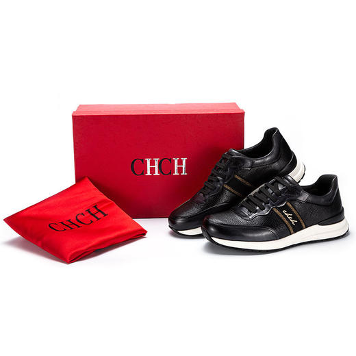 CHCH新款男士休闲男鞋黑色鹿皮拼接牛皮革经典舒适 商品图1