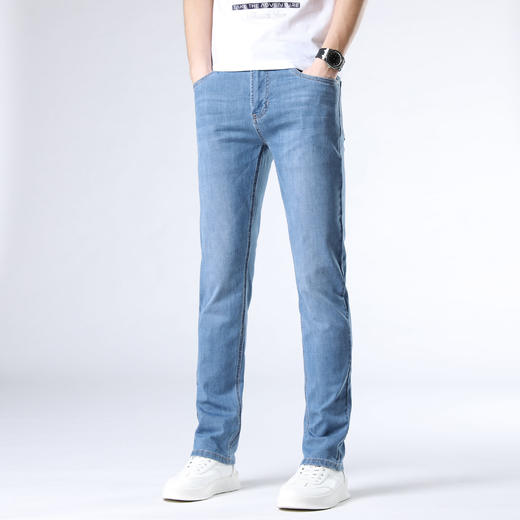 赤兔嗨购男装宽松直筒弹力不束缚牛仔裤2024年秋冬新款水洗蓝色长裤宽腿 商品图1