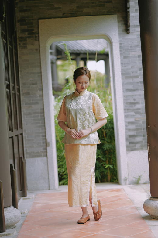 丝麻圆领斜襟马甲MWJ-501 商品图0