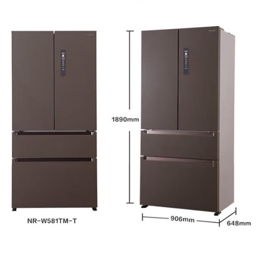 松下（Panasonic）大海豚573升风冷无霜变频冰箱法式多门纤薄易嵌纳诺怡X净味臻材储藏宽幅变温顶置压缩机W581 NR-W581TM-T 商品图1