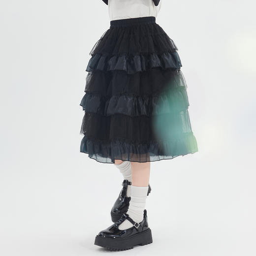 笛莎Deesha 女童2024秋季新款黑色网纱拼接蛋糕半裙 商品图3