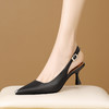 OLDH3375 韩版尖头浅口细跟包头凉鞋春夏季高跟跟金属头后空黑色真皮单鞋女 商品缩略图3