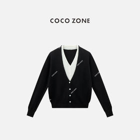 COCO ZONE 法式假两件撞色V领针织衫单排扣上衣24C60020