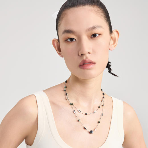 lost in echo2024夏季新款原创双层小叶不规则淡水珍珠项链配饰女 商品图4