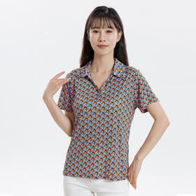 福利款~丁摩 真丝翻领女式T恤夏季桑蚕丝宽松大码时尚短袖上衣4ZF-24050