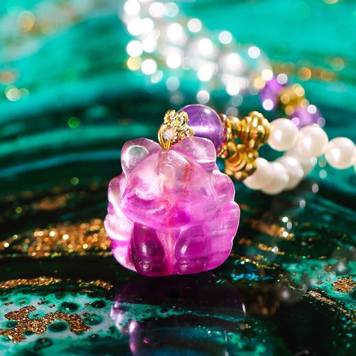 【一生相伴】紫水晶九狐狸吊坠 白水晶紫水晶珍珠手串 商品图4