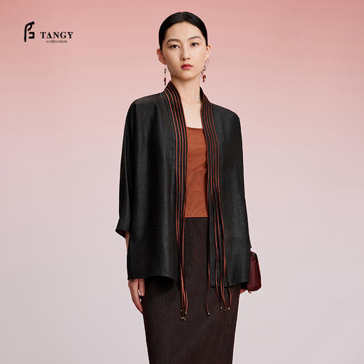 TANGY Collection天意精品2024秋季新品中国风中长款茛绸女士外套 商品图0