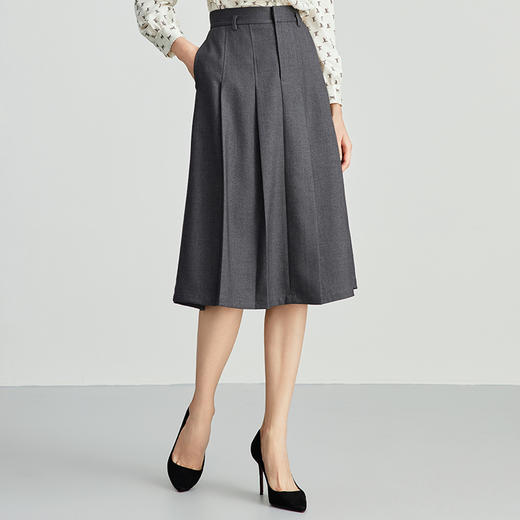 EITIE爱特爱气质通勤时尚百褶高腰显瘦深灰色半身裙秋季新款C2406404 商品图2