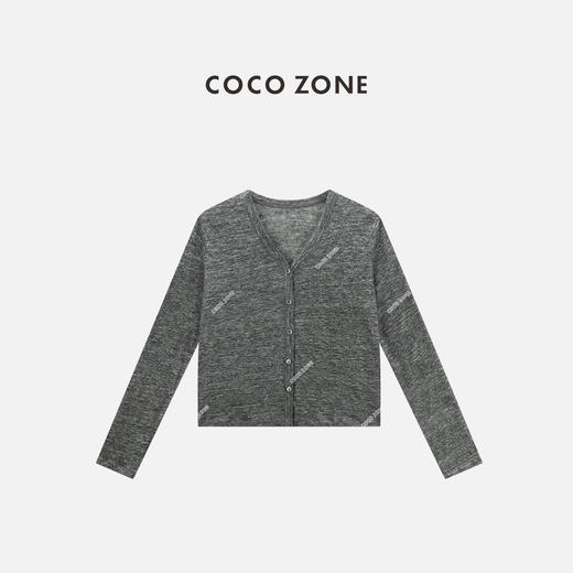 COCO ZONE 100亚麻薄款V领针织开衫长袖上衣CC1B1537 商品图1