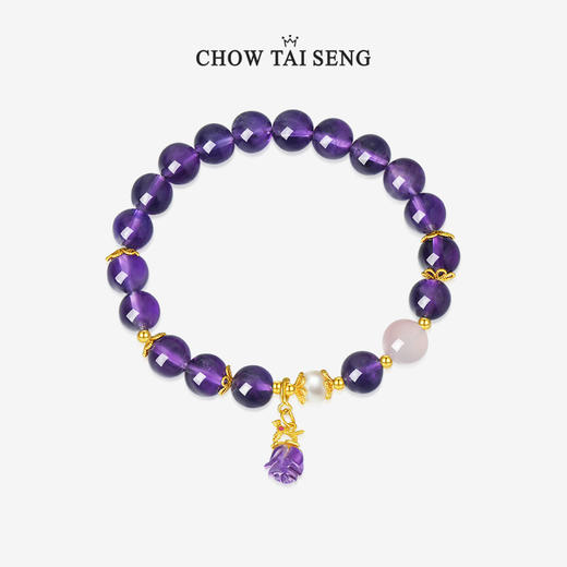 周大生如意普陀系列漫漫紫霞玛瑙手串紫水晶手链女纯银S925手饰珍珠简约礼物 商品图3