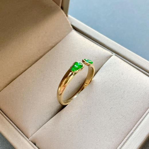 高冰种阳绿翡翠葫芦戒指18k黄金镶嵌 商品图2