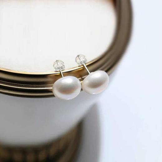 【宏艺珠宝】925纯银天然珍珠耳钉基础经典百搭馒头珠小巧个性养耳洞·银s925耳饰 商品图2