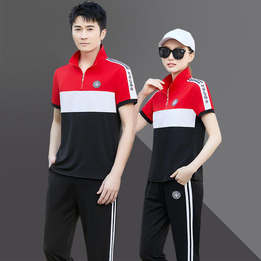 SP142-3551 运动套装男士休闲服夏季情侣运动服短袖长裤两件套夏天跑步套装女 商品图0