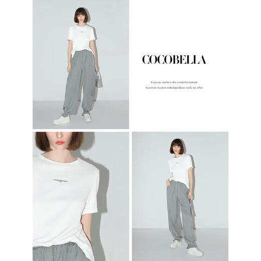 COCOBELLA简约字母印花短袖T恤女气质休闲舒适圆领半袖TS640 商品图3