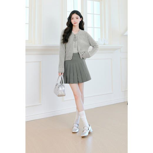 【严选】【心动毛衣】诗凡黎灰色镂空系带针织开衫2024秋新款软糯时髦上衣SF6331401 商品图1