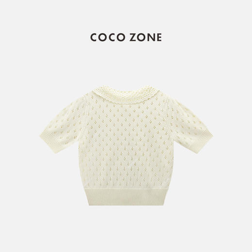 COCO ZONE 复古镂空翻领短袖针织开衫单排扣上衣CC2B1202 商品图1