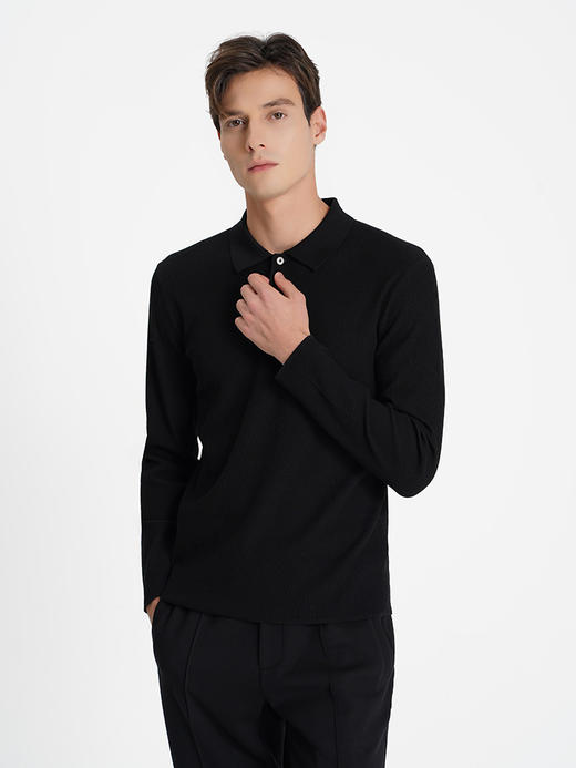 callisto黑色绵羊毛混纺T领毛衣 商品图2