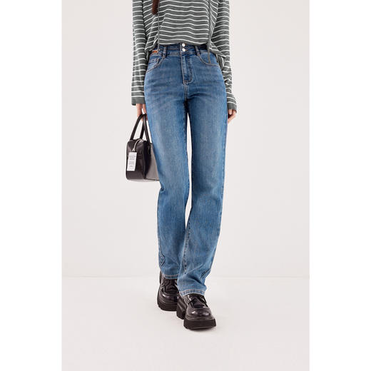 【严选】【雪醋酸凉感裤】诗凡黎高腰水洗阔腿牛仔裤2024夏新款小个子长裤7F7150131 商品图0