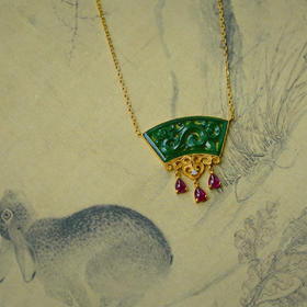 龢盒原创 18k金镶螭龙翡翠流苏锁骨链 项链