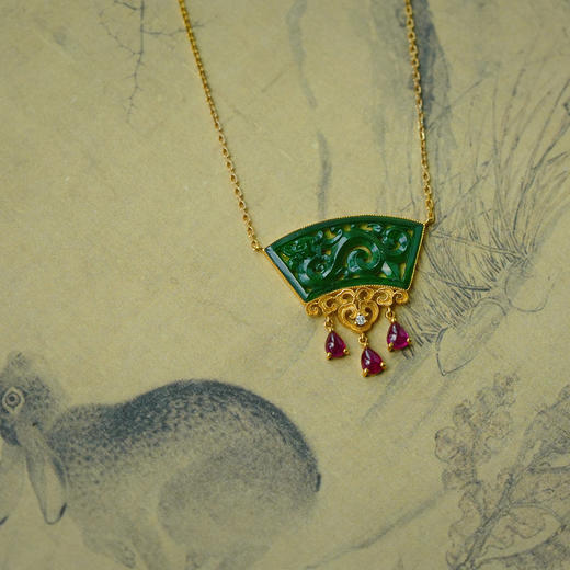 龢盒原创 18k金镶螭龙翡翠流苏锁骨链 项链 商品图0