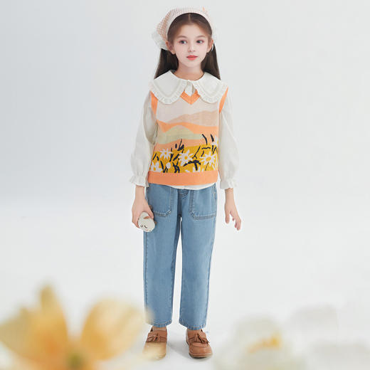 笛莎Deesha 女童2024秋季新款V领针织马甲 商品图2