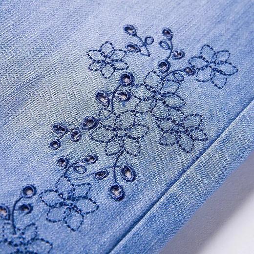 氏牛仔裤春秋新款休闲长裤柔软牛仔布裤子百搭绣花弹性182A0067 商品图2