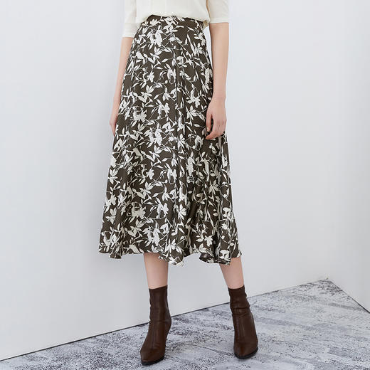 EITIE爱特爱秋季新款显瘦百搭气质印花高腰a字时尚通勤半身裙7506207 商品图2