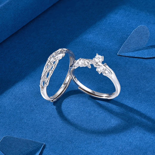 卡蒂罗/KADER 荆棘之心情侣对戒 925银轻奢时尚小众不规则开口可调节素圈一对 钟爱久久恋爱频率配饰 周年纪念日礼盒 商品图2