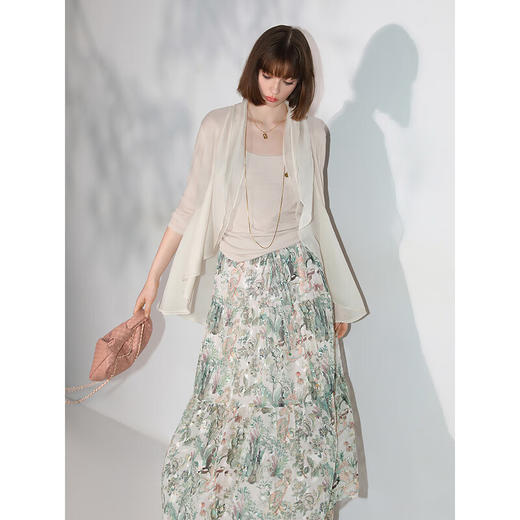 COCOBELLA设计感双层荷叶领拼接针织衫气质波浪摆开衫LC3002 商品图3