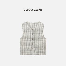 COCO ZONE 小香风圆领背心马甲时尚格纹无袖上衣CC1C1649