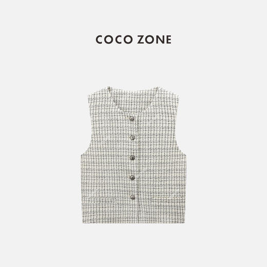 COCO ZONE 小香风圆领背心马甲时尚格纹无袖上衣CC1C1649 商品图0