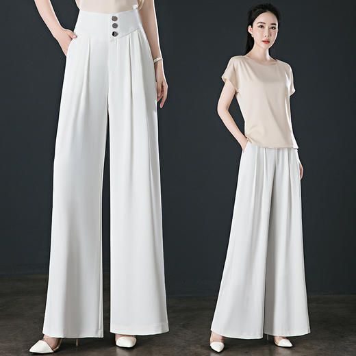 雀说 冰丝高腰阔腿裤夏季女薄款垂坠感女小个子休闲裤百搭长裤子4ZF-2590 商品图7