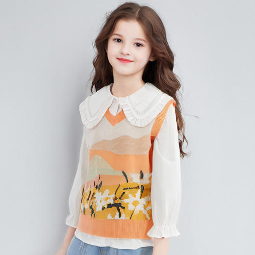笛莎Deesha 女童2024秋季新款V领针织马甲 商品图1