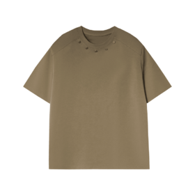 T578夏季新款纯色圆领短袖领口金属纽扣设计休闲宽松潮流上衣