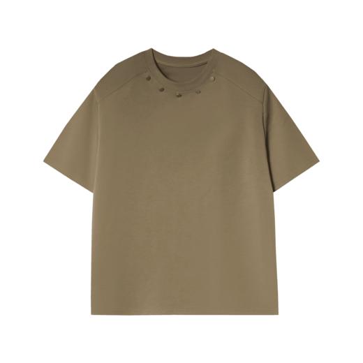 T578夏季新款纯色圆领短袖领口金属纽扣设计休闲宽松潮流上衣 商品图0