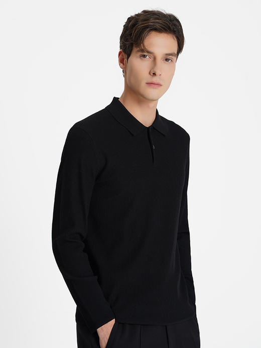 callisto黑色绵羊毛混纺T领毛衣 商品图3