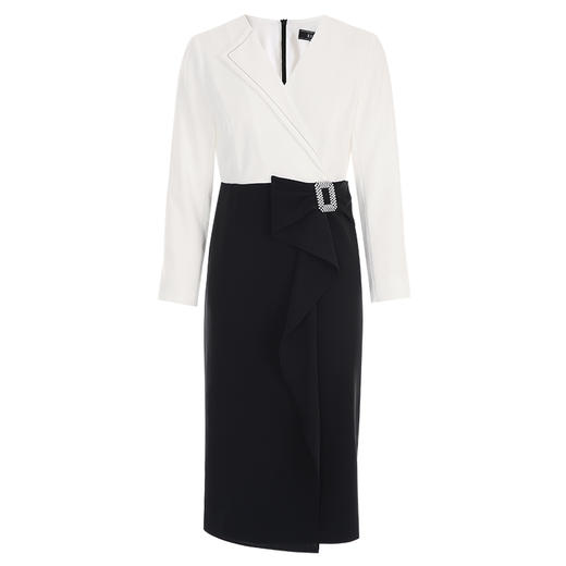 EITIE爱特爱不对称设计通勤撞色收腰包臀V领气质连衣裙秋新款C2407414 商品图5