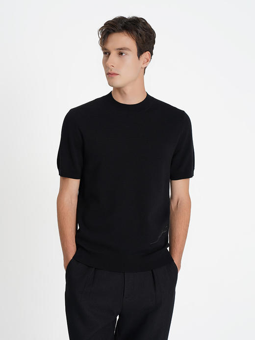 callisto黑色羊毛混纺短袖毛衣 商品图3