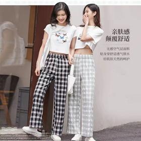 【舒适感极强，必买！】皇家丽美松紧腰柔软舒适格子元素中高腰休闲阔腿裤XZ3617
