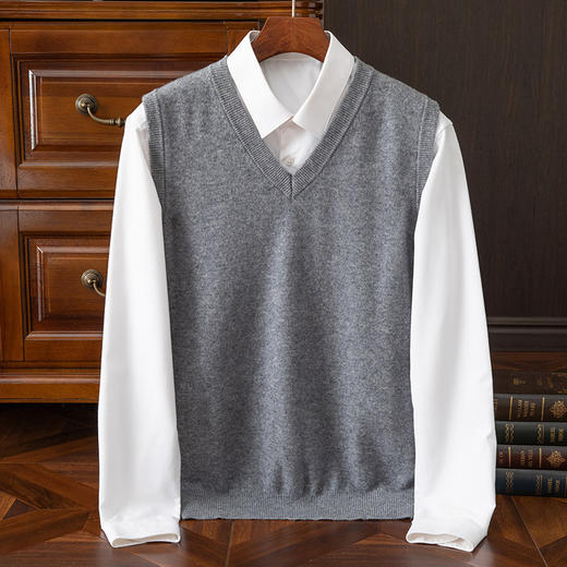 毛豆-XK8606男士V领羊毛马甲 商品图3