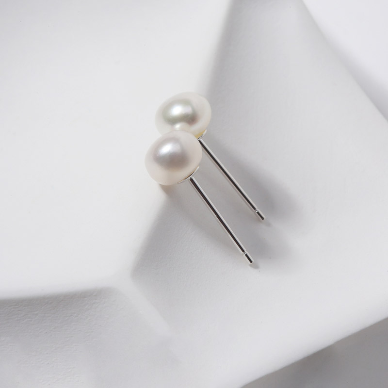 【宏艺珠宝】925纯银天然珍珠耳钉基础经典百搭馒头珠小巧个性养耳洞·银s925耳饰