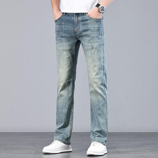 赤兔嗨购男装合身直筒弹力不束缚牛仔裤2024年秋冬新款四季通用水洗长裤宽腿 商品图2
