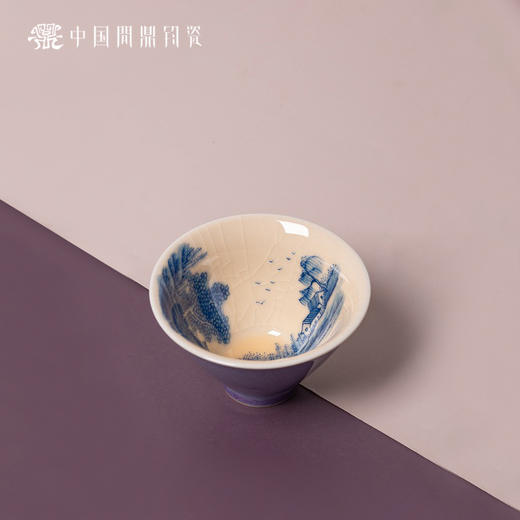 问鼎钧瓷鹅黄青花斗笠杯（忆昔抚今） 商品图0
