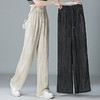 福利款~雀说 亚麻粉色晕染休闲裤女松紧腰夏季薄款宽松窄版阔腿长裤子4ZF-2865 商品缩略图1