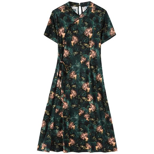 福利款~丁摩 桑蚕丝针织真丝气质长裙修身显瘦印花女士真丝连衣裙4ZF-F3531 商品图3